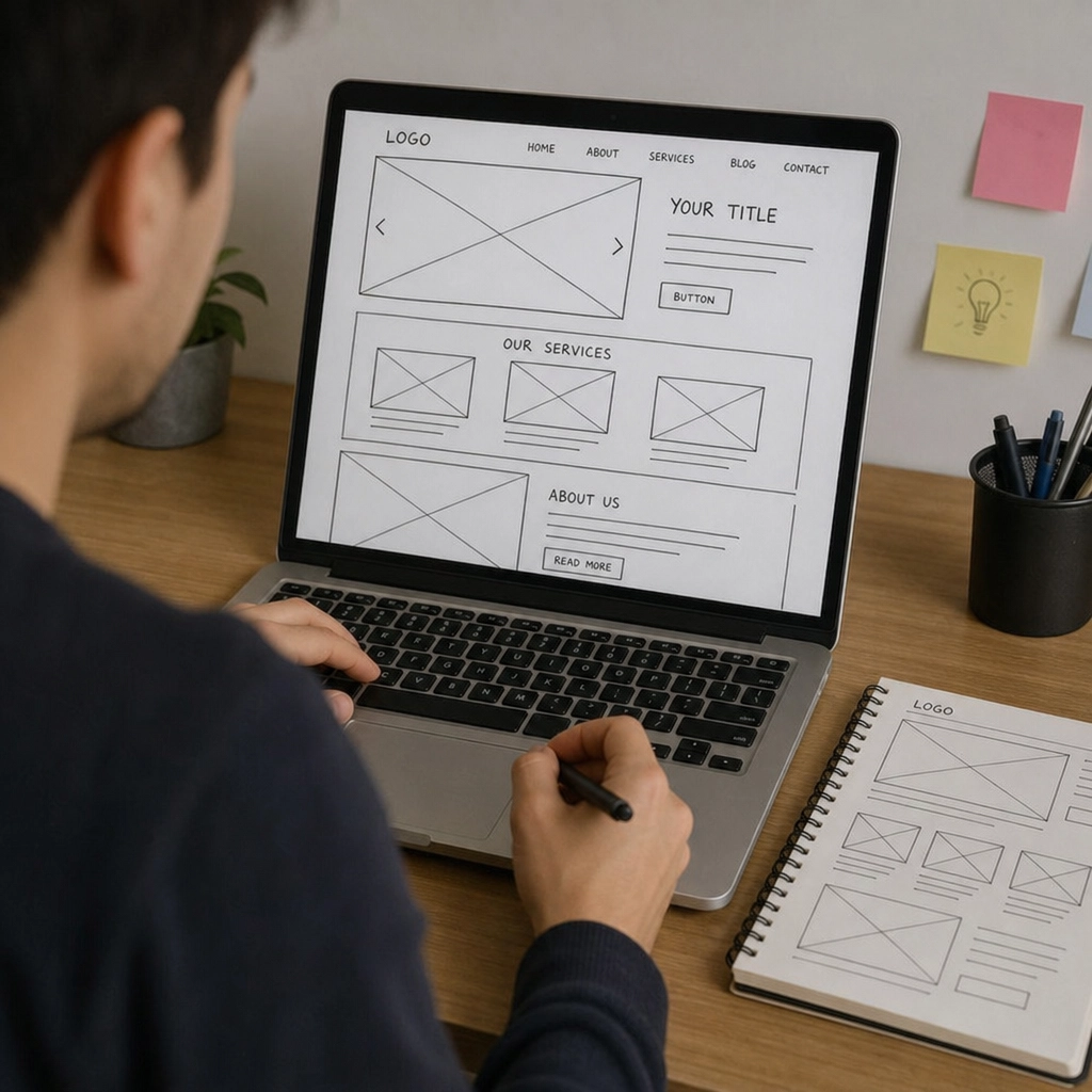 Website creation software and tools laid out for a Dubai business website